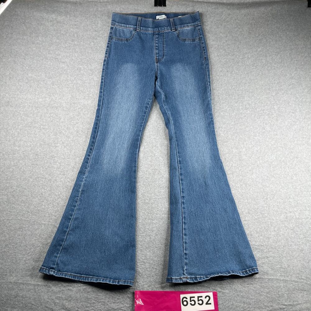 Forever 21 Denim Jeans Womens Size Large Blue Distressed Casual High Rise Flare
